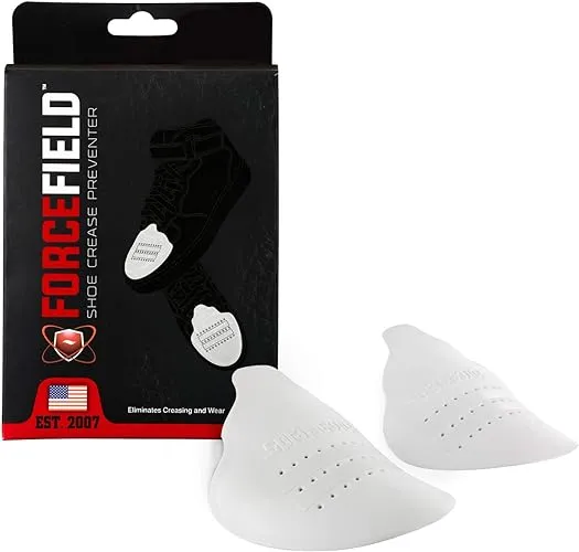 FORCEFIELD Protector de arrugas de zapatos – Protector de arrugas de espuma para zapatos y botas – Se adapta a la caja interior de los dedos del pie, evita arrugas – Tiras adhesivas para un ajuste