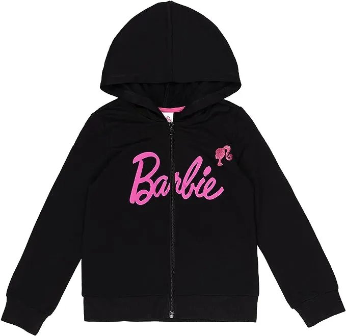 Barbie Little Girls French Terry Zip-Up Hoodie Black 6