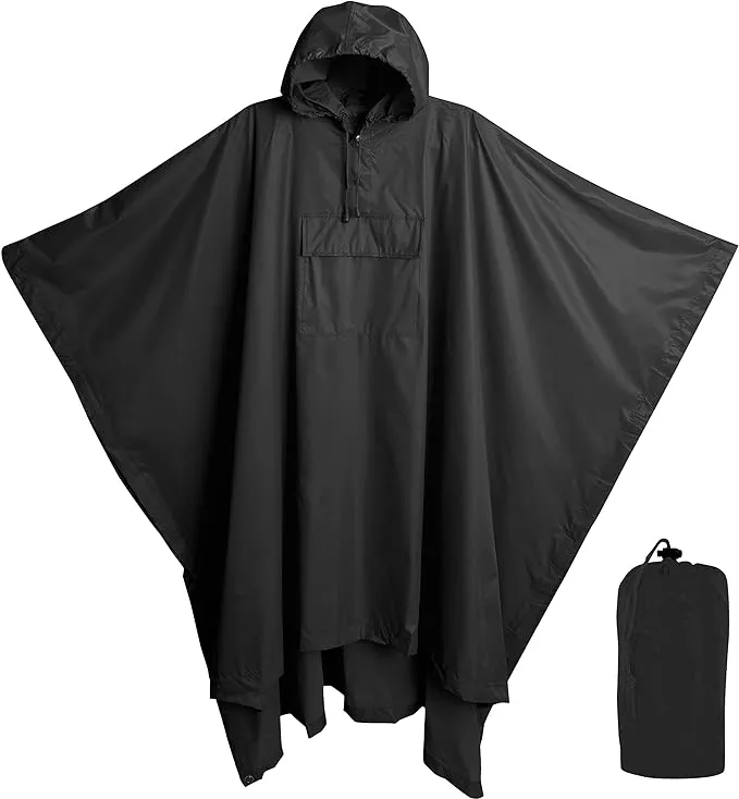 Heavy Duty Rain Poncho for Backpacking, Waterproof Lightweight for Adults, Military, Emergency, Camping, Men, Women (Adult-Square-Black)Heavy Duty Rain Poncho for Backpacking, Waterproof Lig…