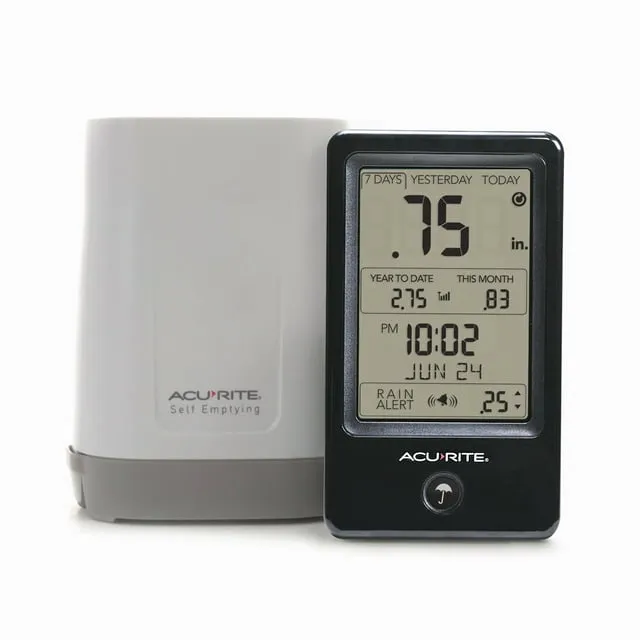 AcuRite Wireless Self-Emptying Rain Gauge with Indoor Digital Display, Alerts, Rain Records (02446M)