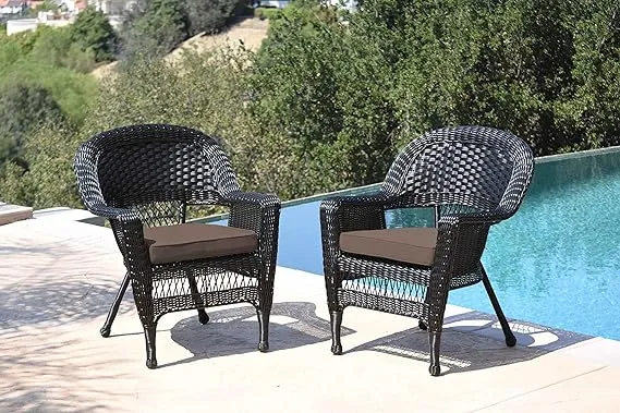 Black Wicker Chair With Black Cushion - Set Of 2- Jeco Wholesale W00207-C_2-FS017-CS