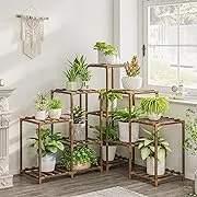 Bamworld Plant Stand Indoor Outdoor Corner Plant Shelf 11 Potted Large Plant Holder for Multiple Plants Wooden Tall Plant Stands Combo Plant Table Plant Rack for Garden Patio Lawn Window