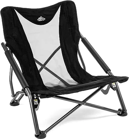 Cascade Mountain Tech Compact Low Profile Outdoor Folding Camp Chair with Carry Case - Black