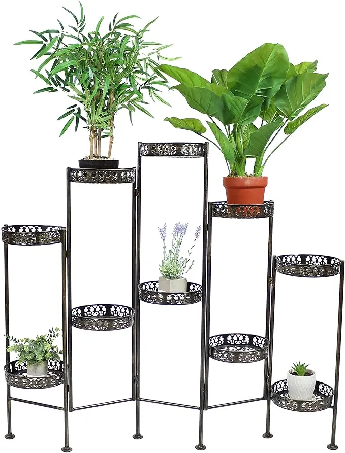 Steel 10-Tiered Folding Succulent Flower Plant Display Stand - 52&quot; - Bronze