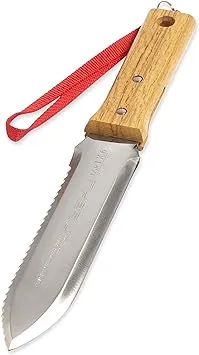 Nisaku NJP651 Hori Weeding & Digging Knife-Hardened HRC58 Edition, Authentic Tomita (Est. 1960) Japanese Stainless Steel, 7.25" Blade, Wood Handle, w/Premium Leather Sheath