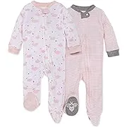 Burt's Bees Baby Baby Girls' Sleep and Play Pajamas, 100% Organic Cotton One-Piece Romper Jumpsuit Zip Front Pjs