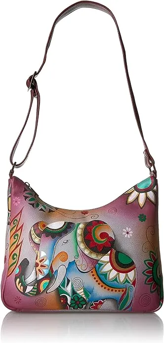 Anna by Anuschka Women's Hand Painted Medium Shoulder Hobo 8310, Retro Elephant