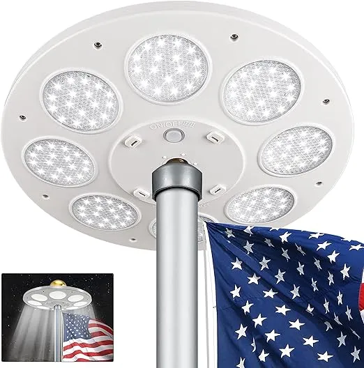  Flagpole Light Solar Powered,Auro 5 Flag Pole Light 136 LED for 15-25 Ft 