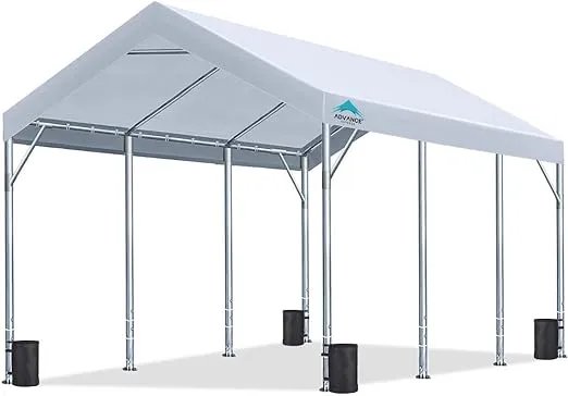 ADVANCE OUTDOOR 12x20 ft Carport with Adjustable Height from 9.5 ft to 11 ft, Heavy Duty Car Canopy 8 Legs White