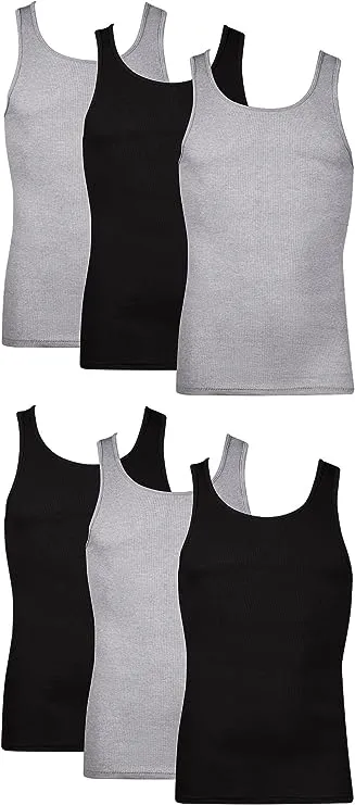 Hanes Men's Value Pack Black/Grey Tank Undershirts, 6 Pack