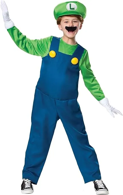 TIWISSES Super Bothers Costume For Kids Plumber Luigi Green Size L (10-12)