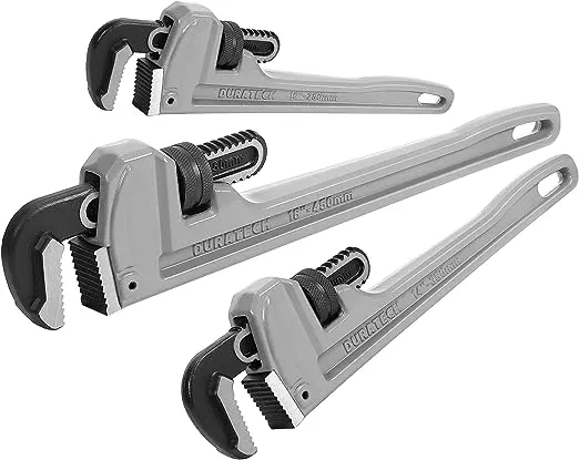 DURATECH 3-Piece Heavy Duty Aluminum Straight Pipe Wrench Set, 10", 14", 18", Adjustable Plumbing Wrench Set, Drop Forged, Exceed GGG standardDURATECH 3-Piece Heavy Duty Aluminum Straight Pipe Wre…