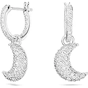 Luna Drop Earrings, Moon, White, Rhodium Plated 5666157 | Swarovski