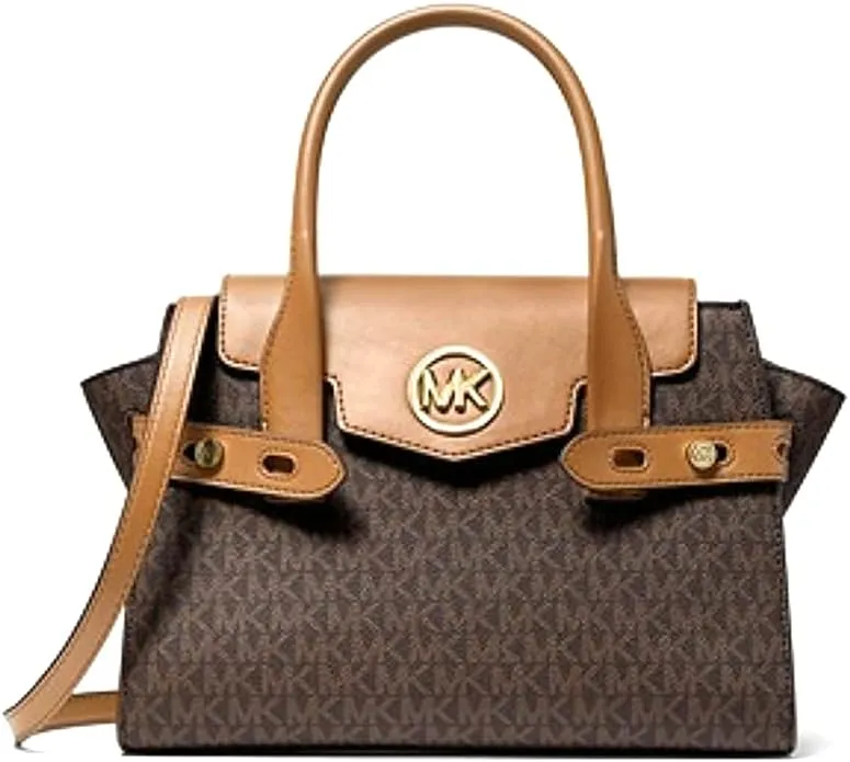 Michael Kors Carmen Medium Flap Satchel Signature MK Logo Pvc Bag Handbag