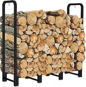 Artibear Firewood Rack Stand 4ft Heavy Duty Logs Holder for Outdoor Indoor Fireplace Metal Wood Pile Storage Stacker Organizer, Matte Black