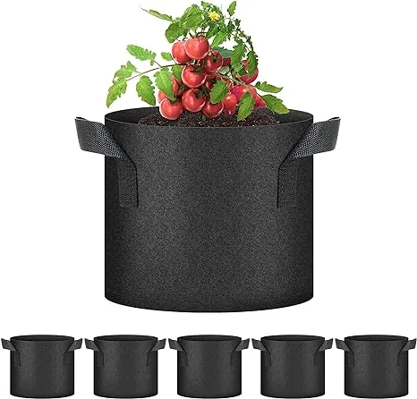 YSSOA 5-Pack 7 Gallon Grow Bags, Aeration Nonwoven Fabric Plant Pots with Handles, Heavy Duty Gardening Planter for Potato, Tomato, Vegetable and Fruits, Black