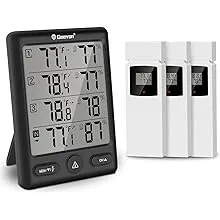 Geevon Indoor Outdoor Thermometer Wireless with 3 Remote Sensors, Digital Hygrometer Thermometer, Wireless Temperature Humidity Monitor Gauge with 200FT/60M Range (Black)