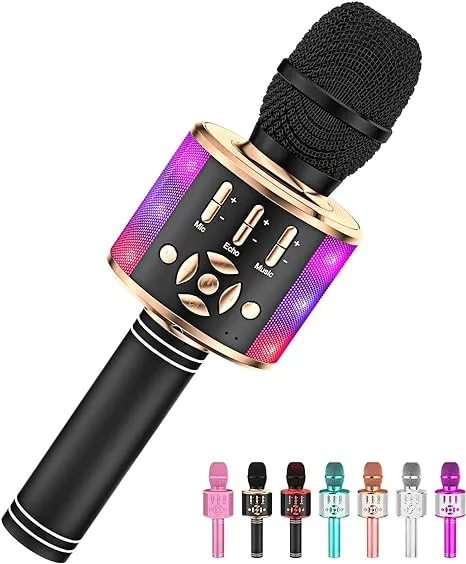 Amazmic Kids Karaoke Microphone Machine Toy Bluetooth Microphone Portable Wireless Karaoke Machine Handheld with LED Lights, Birthday Gift Toys for Girls Boys Adults Birthday Party, Home KTV(Blue)