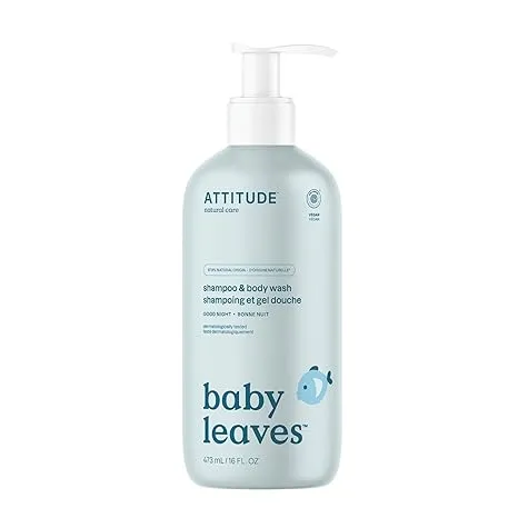 ATTITUDE 2-in-1 Shampoo and Body Wash for Baby, EWG Hypoallergenic Plant- and Mineral-Based Ingredients, Vegan and Cruelty-free, Almond Milk, 16 Fl Oz