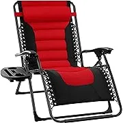 Best Choice Products Oversized Padded Zero Gravity Chair Folding Outdoor Patio Recliner w/ Headrest Side Tray - Red