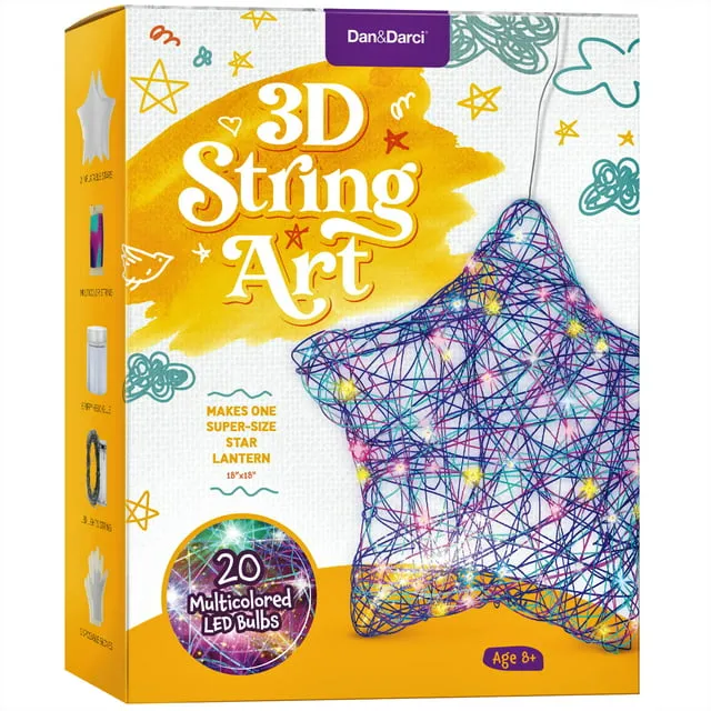 Dan&Darci 3D String Art Kit for Kids Makes a Light-Up Star Lantern with 20 Multi-Colored LED Bulbs