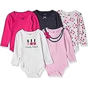 Little Treasure Long-Sleeve Bodysuits, 5-Pack - Bow Necklace