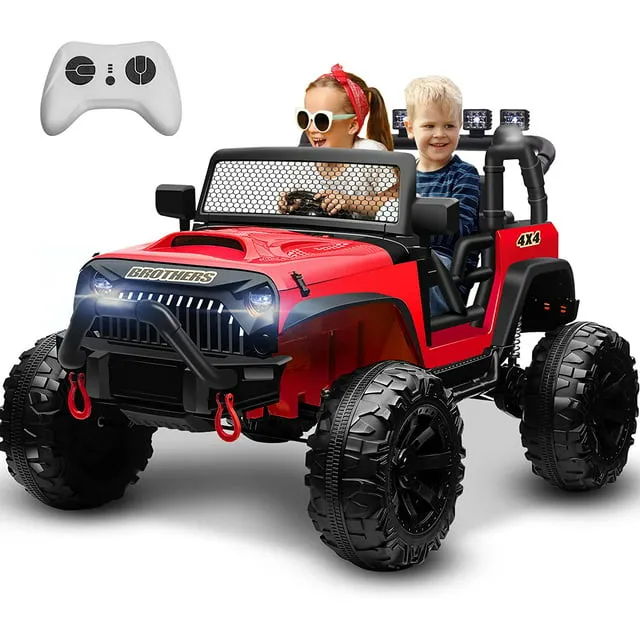 Joyracer 12V Kids Ride on Truck Car with Parent Remote Control & 2 Seater, 5.5AH Battery Powered Toy Car w/ 4 Large Wheels, Spring Suspension, 3 Speeds, LED Lights, Bluetooth for Girl Boy Black