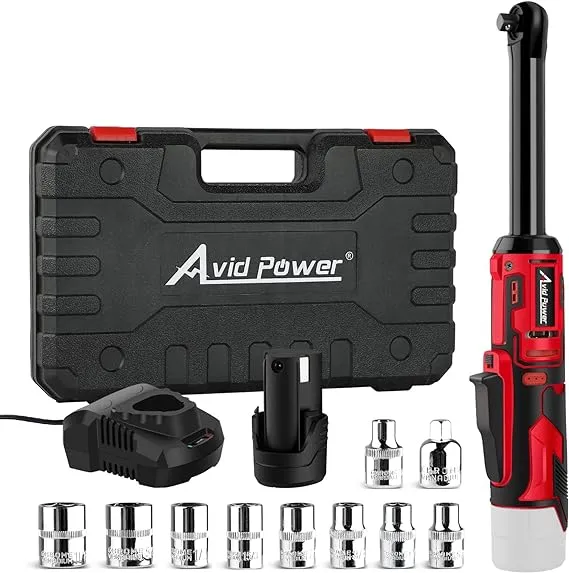 Avid Power 3/8"Extended Cordless Electric Ratchet Wrench, 60N.m(44.2 ft-lbs) 12V Power Ratchet Wrench Kit, Variable Speed