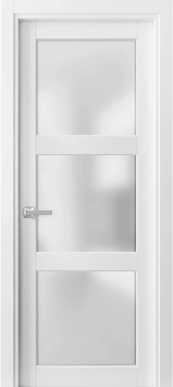 Solid French Door Frosted Glass 3 Lites 36x80 | Lucia 2552 Matte White