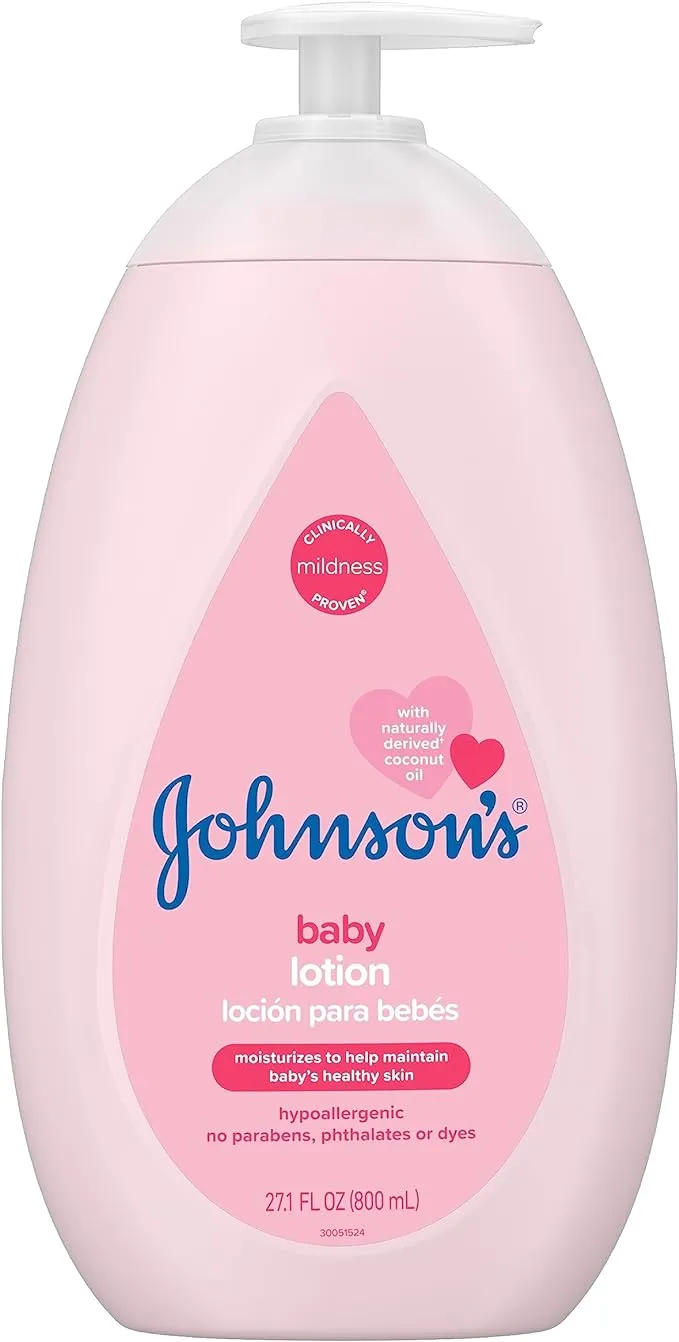 Johnson's Baby Moisturizing Pink Baby Lotion with Coconut Oil, Hypoallergenic and Dermatologist-Tested, 27.1 fl. oz