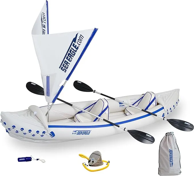 Sea Eagle SE370 Inflatable Sports Kayak -1-3 Person-Portable Stowable & Lightweight-with Seat(s), Paddle(s), Pump and Bag