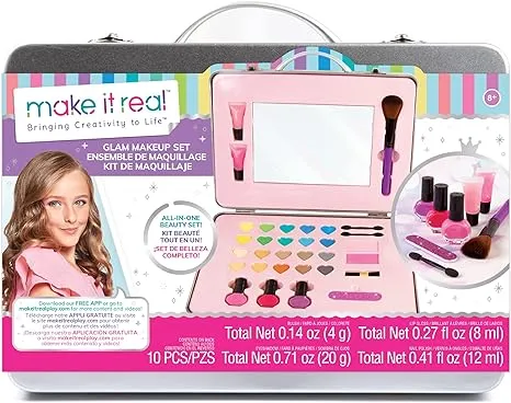 Make It Real: Glam Makeup Set - 10 Piece Travel Hard Case, Tweens & Girls, All-In-One Cosmetic & Beauty Kit, Includes Instrumental Dream Guide For Inspiration, Nails-Lips-Face, Kids Ages 8+