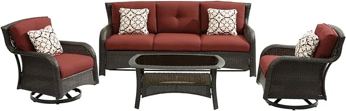 Hanover Strathmere 4-Piece Lounge Set in Crimson Red