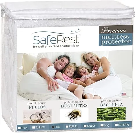 SafeRest Mattress Protector - Full Size Cotton Terry Waterproof Mattress Protector, Breathable Fitted Mattress Cover with Stretchable Pockets