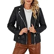 Women&#x27;s Faux Leather Casual Jacket Fall and Spring Bike Coat, Black