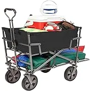 Mac Sports Double Decker Heavy Duty Steel Frame Collapsible Outdoor 150 Pound Capacity Yard Cart Utility Garden Wagon with Lower Storage Shelf, BlackMac Sports Double Decker Heavy Duty Steel Frame Coll…