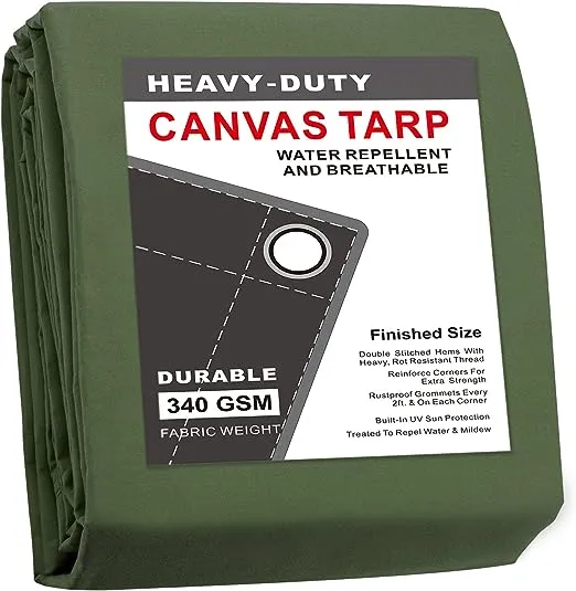 CARTMAN Finished Size 10x12 Feet Canvas Tarp with Rustproof Grommets, Heavy Duty Multipurpose Tarpaulin Cover for Canopy Tent, Roof, Camping, Woodpile