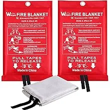 Wucgea Emergency Fire Blanket for Kitchen - 2 Pack Safety Fiberglass Fire Blankets Suppression Flame Retardant for Home Survival School Fireplace