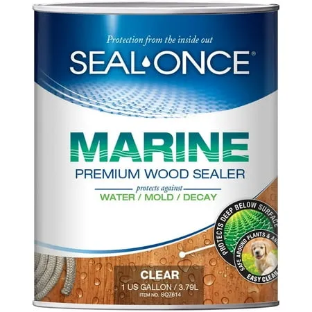 Seal-Once Marine Premium Wood Sealer - Waterproof Sealant - Wood Stain and Sealer in One - 1 Gallon & Clear