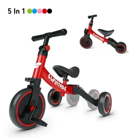  5 in 1 Toddler Bike for 1 Year to 4 Years Old Kids, Toddler Tricycle Kids Red