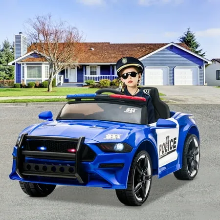 Ride On Toys Kids Police Car 12V Battery Powered Electric Police Truck with Remote Control LED Flashing Light Spring Suspension Music Horn SUV Vehicle Gift for Children Blue S9858