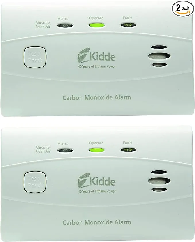 Kidde Carbon Monoxide Detector with 10-Year Battery, 3 LEDs, Replacement Indicator, Test-Reset Button, 2 Pack