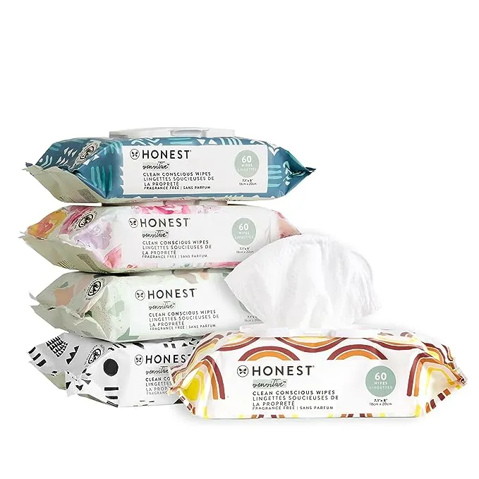 The Honest Company Clean Conscious Wipes | 99% Water, Compostable, Plant-Based, Baby Wipes | Hypoallergenic, EWG Verified | Pattern Play, 288 Count