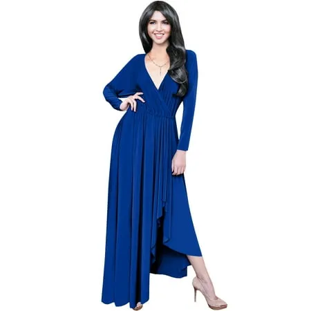 Knitee Women's Retro V Neck Ruffle Sleeves Evening Cocktail Slit Formal Dress Royal Blue Medium