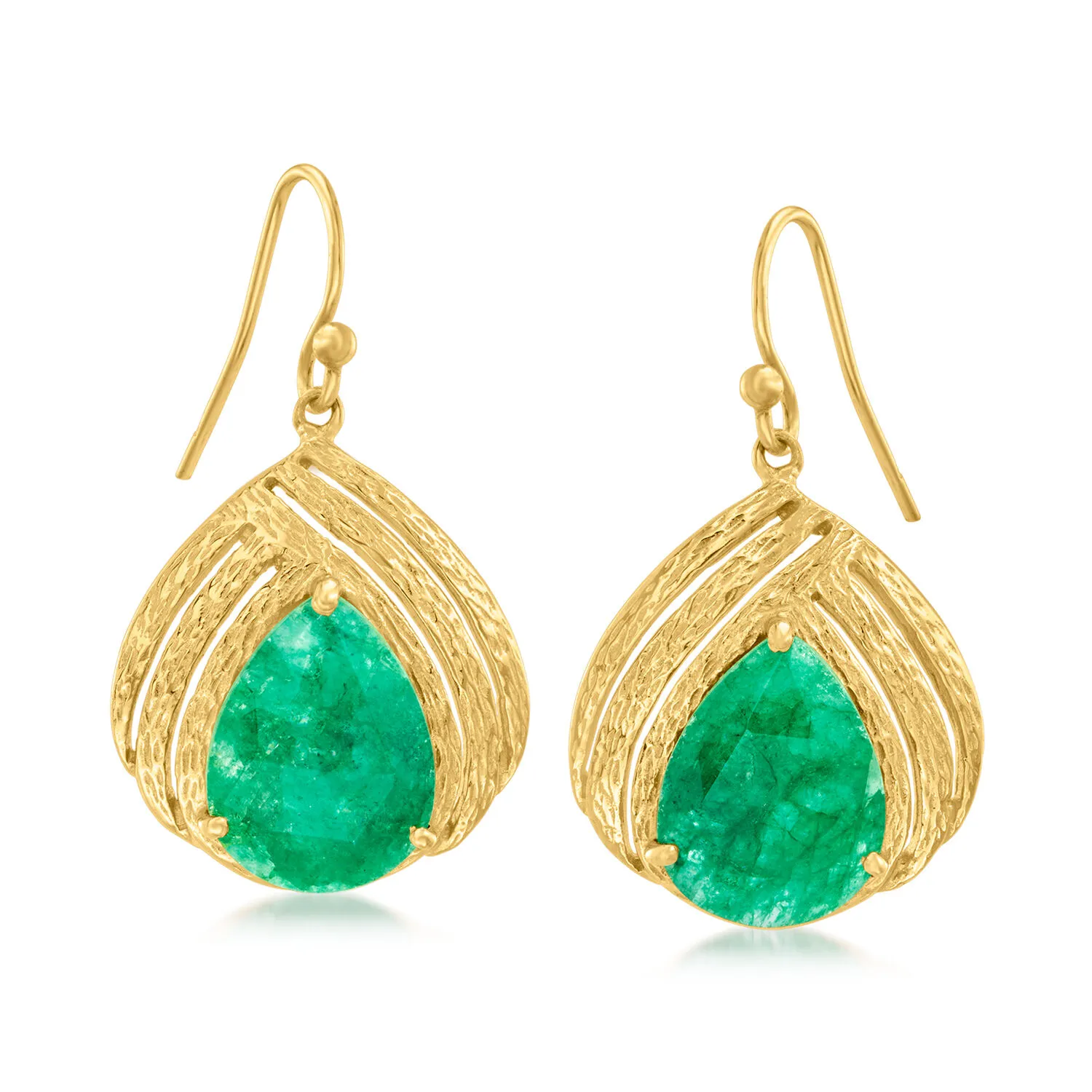 Ross-Simons 22.68 ct. t.w. Emerald Drop Earrings in 18kt Gold Over Sterling