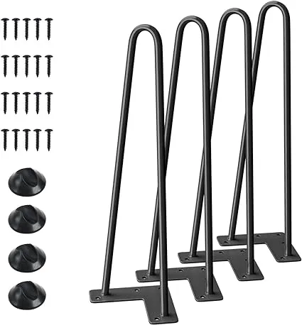 SMARTSTANDARD 16" Hairpin Furniture Legs, Metal Home DIY Projects for Nightstand, Coffee Table, Desk, etc with Rubber Floor Protectors Black 4PCS