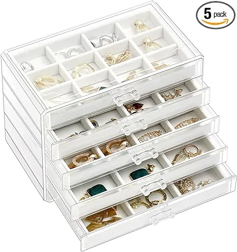 ProCase Earring Organizer Jewelry Organizer Box with 5 Drawers, Acrylic Stackable Jewelry Holder Clear Earring Storage Case with Adjustable Velvet Trays for Women on Dresser Vanity -Warmwhite,5 LayersProCase Earring Organizer Jewelry Organizer Box with…