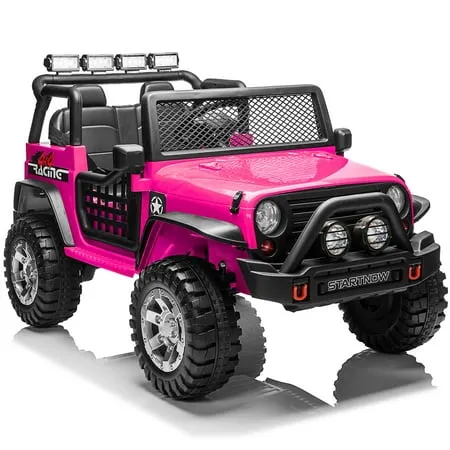 4WD 12V Electric Kids Ride On Car Truck with 2 Seater Parent Remote Control 10Ah Battery Powered 3 Speeds Ride-on Motorized Cars w/ LED Lights Spring Suspension for Girl Boy Rose Pink