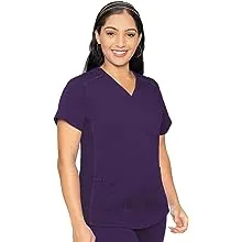 "Med Couture Touch Women's 3-Pocket STRETCH Rib-Knit Side Panels Shirttail V- Neck Scrub Top"