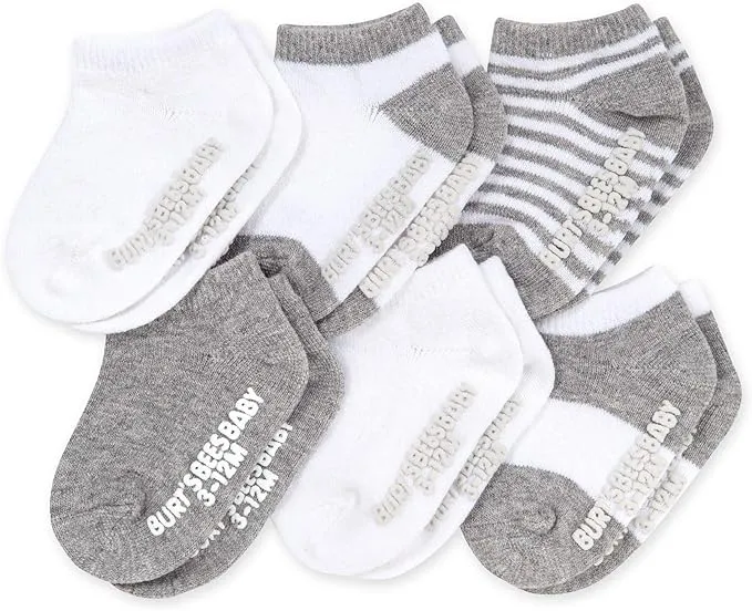 Burt's Bees Baby Baby Socks, 6-Pack Ankle Or Crew with Non-Slip Grips, Made with Organic Cotton